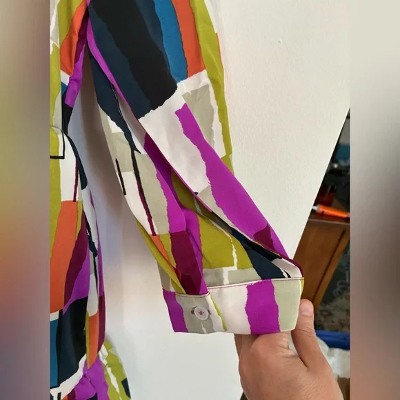 Entro Colorblock Mini Dress Large Lined Pockets V Neck Abstract Artsy - Picture 7 of 9